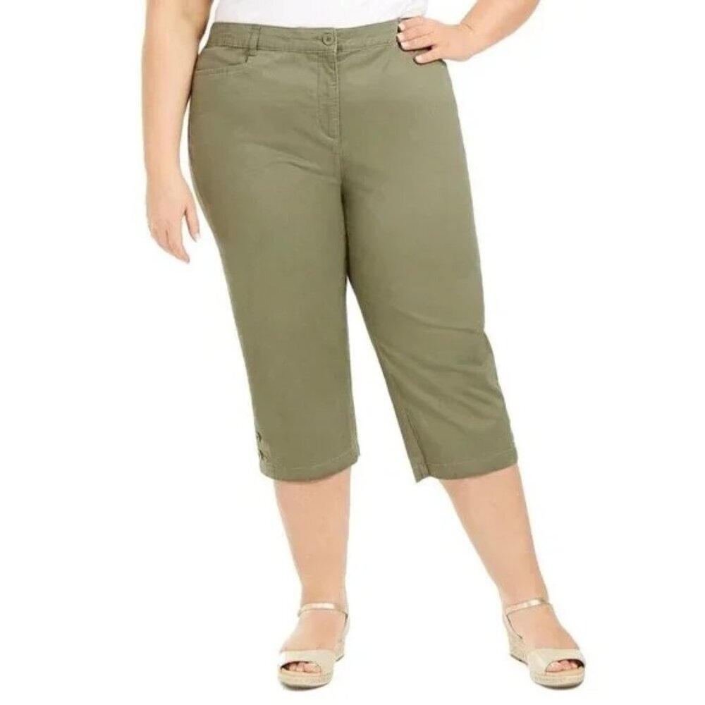 NWTS Karen Scott Womens Tummy Control Comfort Waist Capri Olive Sprig 20W(A-1)